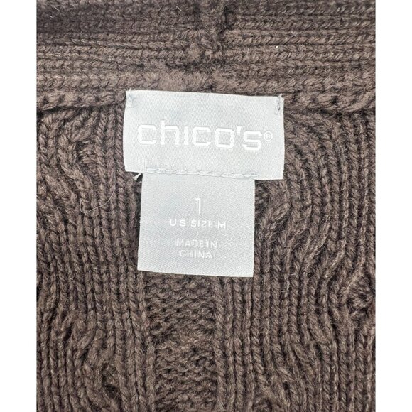 Chicos Espresso Brown Knit Open Front Cardigan Sweater Wool Cashmere Size 1 US M - Picture 4 of 13